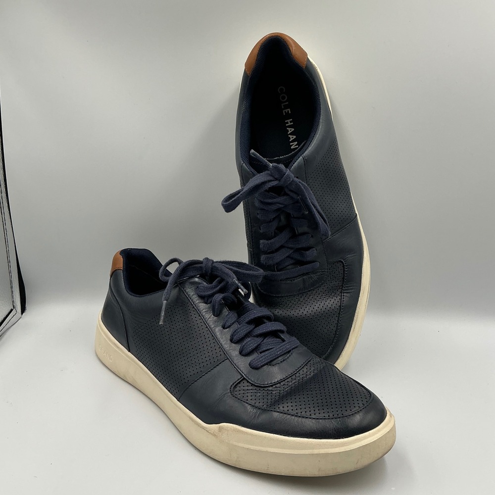 Cole Haan Grand Tour Perforated Leather Sneakers Navy Blue Men's Size 11M